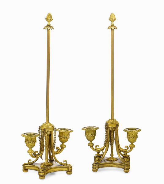 Coppia di candelabri. Bronzo fuso, cesellato e dorato. Francia XIX secolo. Ambito di Henri Picard (1831-1864)  - Asta Dimore italiane - Associazione Nazionale - Case d'Asta italiane