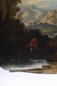 Scuola del XVIII secolo Paesaggio fluviale con due cavalieri  - Asta Dimore italiane - Associazione Nazionale - Case d'Asta italiane