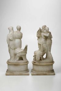 Orfeo ed Euridice. Coppia di sculture in alabastro. Arte neoclassica italiana XIX secolo  - Asta Dimore italiane - Associazione Nazionale - Case d'Asta italiane