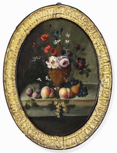 Scuola del XIX secolo Nature morte con fiori e frutti  - Asta Dimore italiane - Associazione Nazionale - Case d'Asta italiane