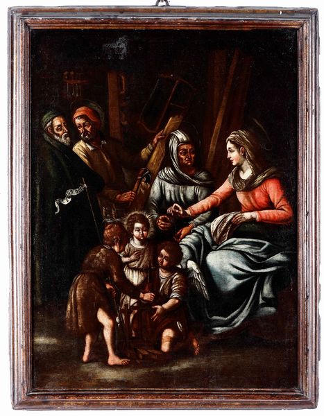 Scuola del XVII secolo Madonna con Bambino, S. Anna e San Giovannino  - Asta Dipinti Antichi - Associazione Nazionale - Case d'Asta italiane