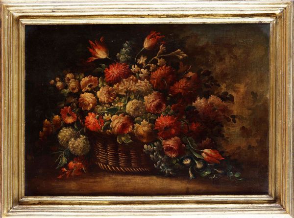 Scuola del XVIII secolo Natura morta con cesto ricolmo di fiori  - Asta Dipinti Antichi - Associazione Nazionale - Case d'Asta italiane