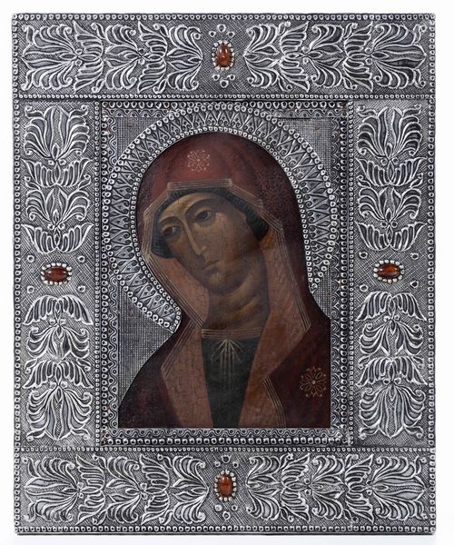 Riproduzione di icona raffigurante la Vergine, XX secolo  - Asta Dipinti Antichi - Associazione Nazionale - Case d'Asta italiane