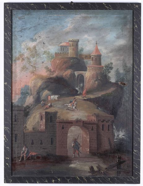 Scuola del XVIII secolo Paesaggio con mura e fortezza  - Asta Dipinti Antichi - Associazione Nazionale - Case d'Asta italiane