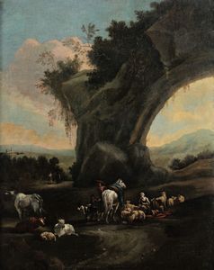 Scuola fiamminga del XVII secolo Paesaggi con pastori e armenti  - Asta Dipinti Antichi - Associazione Nazionale - Case d'Asta italiane