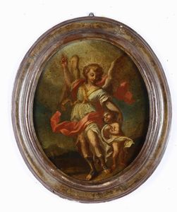 Scuola del XVIII secolo L'angelo custode  - Asta Dipinti Antichi - Associazione Nazionale - Case d'Asta italiane