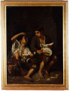 Bartolomé Esteban Murillo, copia da : Fanciulli che mangiano un melone e uva  - Asta Dipinti Antichi - Associazione Nazionale - Case d'Asta italiane