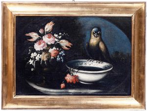 Scuola del XVIII secolo Nature morte con fiori e gallinacei  - Asta Dipinti Antichi - Associazione Nazionale - Case d'Asta italiane