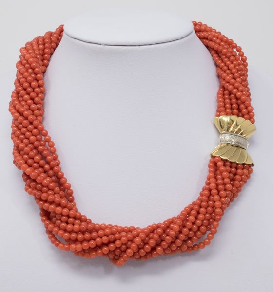 Collana girocollo in corallo rosso-arancio  - Asta Gioielli e Orologi - Associazione Nazionale - Case d'Asta italiane