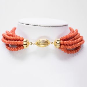 Girocollo in corallo rosso-arancio  - Asta Gioielli e Orologi - Associazione Nazionale - Case d'Asta italiane