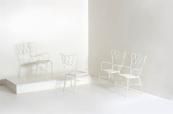 CARMINATI LIO : Quattro sedie in metallo laccato.Anni '30cm 85x43x48  - Asta Asta 145 - Design - Associazione Nazionale - Case d'Asta italiane