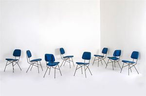 BBPR, attribuito - Otto sedie con struttura in metallo verniciato, sedute e schienali rivestiti in tessuto.Anni '50cm 80x40x45