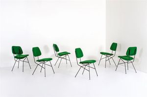 BBPR, attribuito - Sei sedie con struttura in metallo verniciato, sedute e schienali rivestiti in tessuto.Anni '50cm 80x40x45