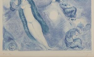 CHAGALL MARC (1887 - 1985) : Plate 11 from Four Tales From The Arabian Nights. He went up to the couch and found a young lady asleep....  - Asta Asta 403 | ARTE MODERNA E CONTEMPORANEA Online - Associazione Nazionale - Case d'Asta italiane