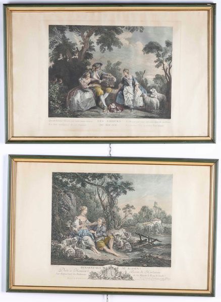 Tre stampe raffiguranti scene galanti. Francia XIX-XX secolo  - Asta Antiquariato Aprile - Associazione Nazionale - Case d'Asta italiane