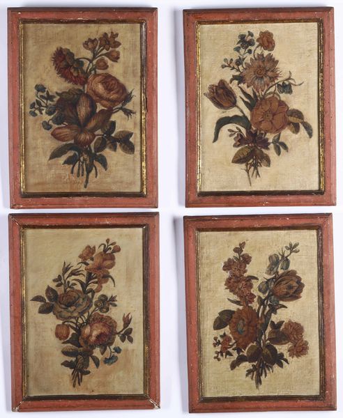 Quattro dipinti raffiguranti fiori. XIX secolo  - Asta Antiquariato Aprile - Associazione Nazionale - Case d'Asta italiane