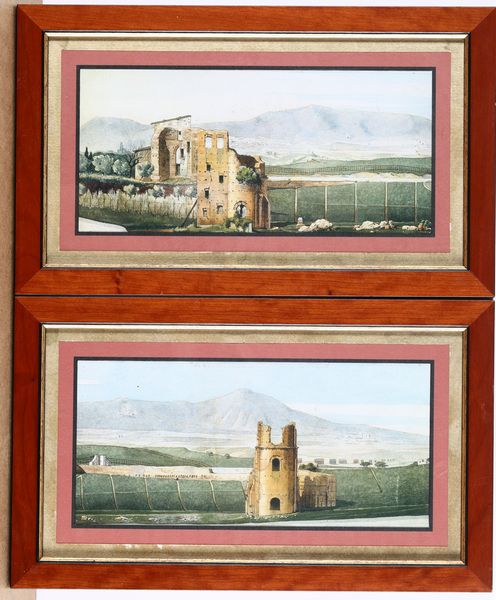 Coppia di stampe raffiguranti paesaggi con rovine, XX secolo  - Asta Antiquariato Aprile - Associazione Nazionale - Case d'Asta italiane