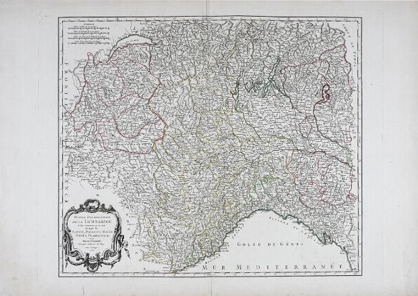 GILLES ROBERT DE VAUGONDY : Partie Occidentale de la Lombardie et pays circonvoisins, ou sont les Etats de Savoye, Piemont, Milan, Genes, Plaisance &c. Par le Sr. Robert, Geographe ordinaire du Roy.  - Asta Arte Antica, Moderna e Contemporanea - Associazione Nazionale - Case d'Asta italiane