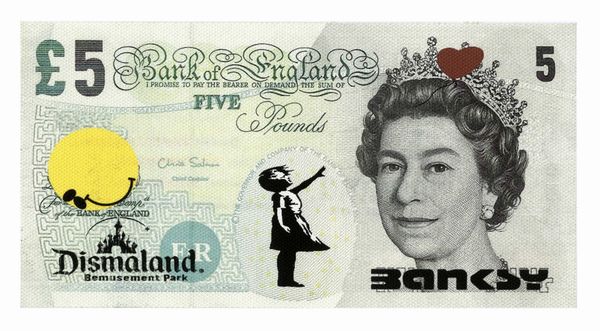 Banksy : Dismal dollar canvas. Queen Elizabeth and The balloon girl.  - Asta Arte Antica, Moderna e Contemporanea - Associazione Nazionale - Case d'Asta italiane