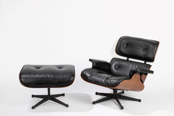 Charles & Ray Eames : Poltrona con ottomana  - Asta Design e Arti Decorative - Associazione Nazionale - Case d'Asta italiane