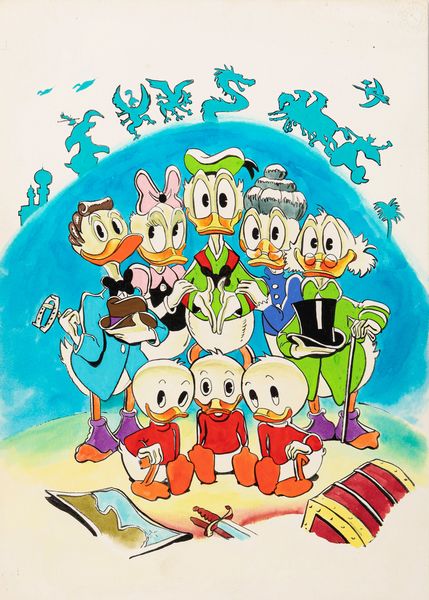 A.N.I. (autore non identificato) : Family Portrait after Carl Barks  - Asta Fumetti: Tavole e Illustrazioni Originali - Associazione Nazionale - Case d'Asta italiane