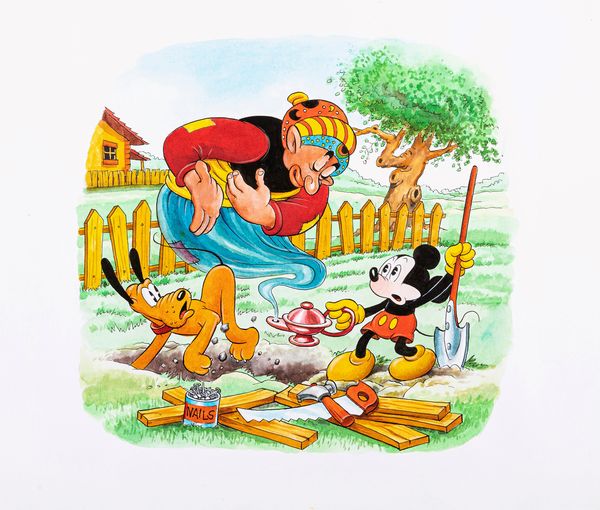 Franco Bruna : Topolino e la lampada di Aladino  - Asta Fumetti: Tavole e Illustrazioni Originali - Associazione Nazionale - Case d'Asta italiane