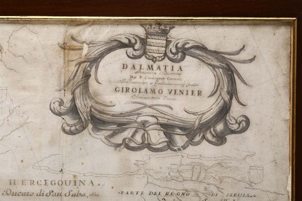 Cartina della Dalmazia, copia dal cosmografo Coronelli, XVIII-XIX secolo  - Asta Antiquariato - Associazione Nazionale - Case d'Asta italiane