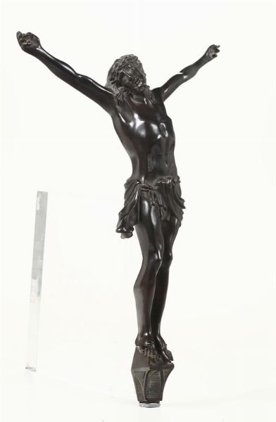 Scultura di Cristo in bronzo brunito, XIX secolo  - Asta Antiquariato - Associazione Nazionale - Case d'Asta italiane