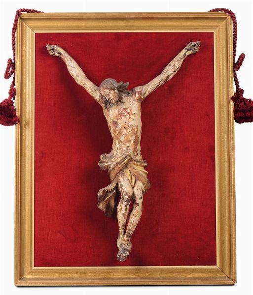 Cristo in legno intagliato e laccato in policromia, Genova XVIII secolo  - Asta Antiquariato - Associazione Nazionale - Case d'Asta italiane