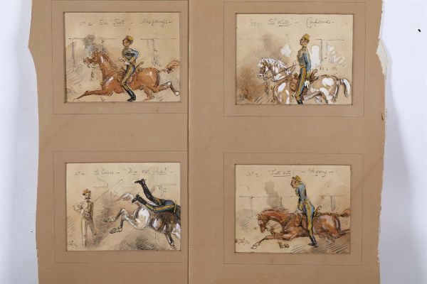 Quattro caricature di cavalli, Inghilterra XIX-XX secolo  - Asta Antiquariato - Associazione Nazionale - Case d'Asta italiane