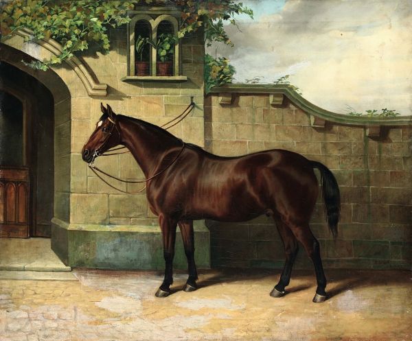 Lloyd Edward : Horse in the courtyard  - Asta Antiquariato - Associazione Nazionale - Case d'Asta italiane