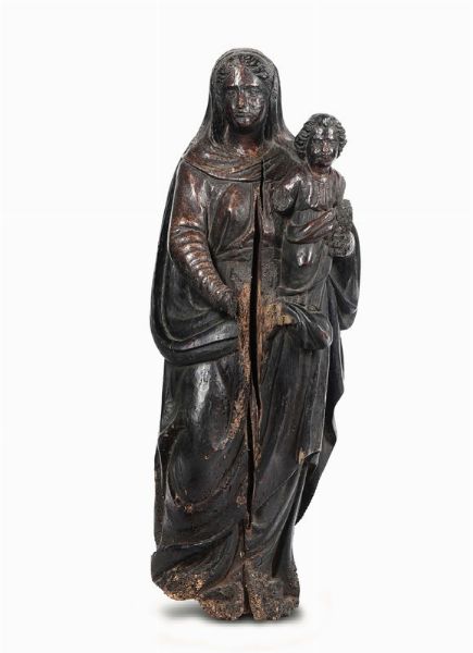 Madonna in legno scolpito, scultore del XVI secolo  - Asta Antiquariato - Associazione Nazionale - Case d'Asta italiane