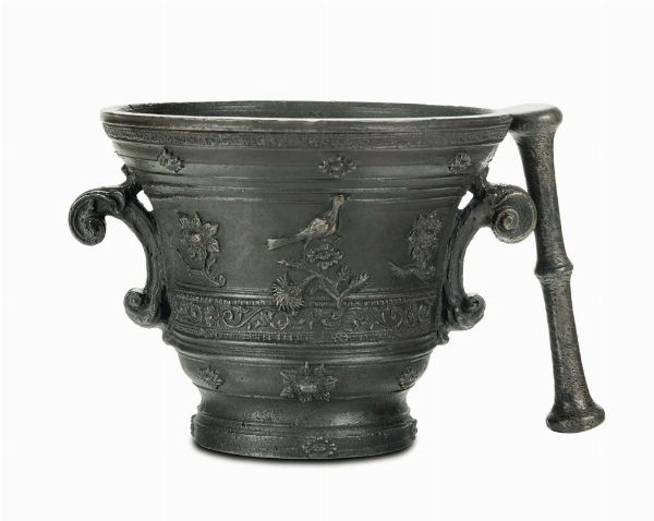 Mortaio con pestello in bronzo, XVIII secolo  - Asta Antiquariato - Associazione Nazionale - Case d'Asta italiane