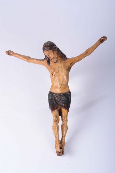 Cristo morto in legno intagliato e dipinto, scultore del XVIII secolo  - Asta Antiquariato - Associazione Nazionale - Case d'Asta italiane