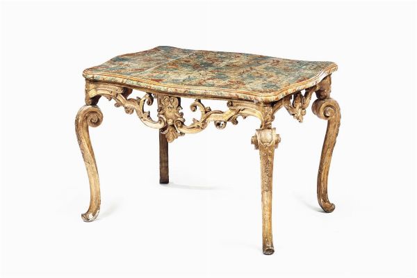Tavolo Luigi XIV in legno laccato e dorato, XVIII secolo  - Asta Antiquariato - Associazione Nazionale - Case d'Asta italiane