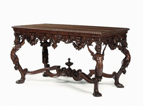 Tavolo in legno intagliato, XIX secolo  - Asta Antiquariato - Associazione Nazionale - Case d'Asta italiane