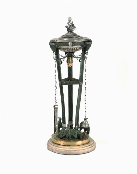 Piccola lampada romana in bronzo e argento, XIX-XX secolo  - Asta Antiquariato - Associazione Nazionale - Case d'Asta italiane