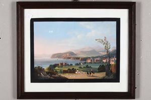 Due gouaches diverse raffiguranti paesaggio e golfo di Napoli, XIX secolo  - Asta Antiquariato - Associazione Nazionale - Case d'Asta italiane