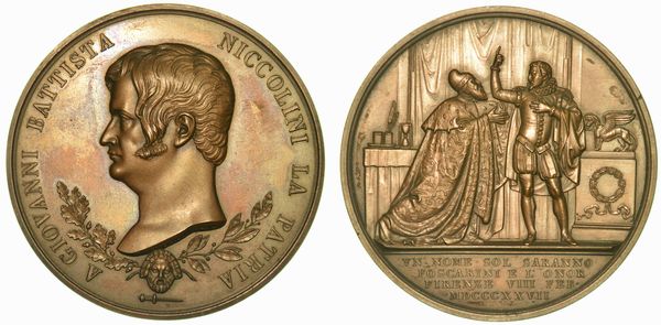 GIOVANNI BATTISTA NICCOLINI (letterato e tragediografo), 1782-1861. Medaglia in bronzo 1827.  - Asta Numismatica - Associazione Nazionale - Case d'Asta italiane