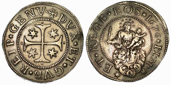 GENOVA. DOGI BIENNALI E GOVERNATORI DELLA REPUBBLICA, 1528-1797. SERIE DELLA III FASE, 1637-1797. Scudo stretto 1676. Sigle ILM.  - Asta Numismatica - Associazione Nazionale - Case d'Asta italiane