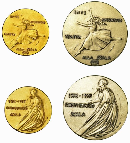 MILANO. BICENTENARIO DEL TEATRO DELLA SCALA. Dittico in oro e argento 1978.  - Asta Numismatica - Associazione Nazionale - Case d'Asta italiane