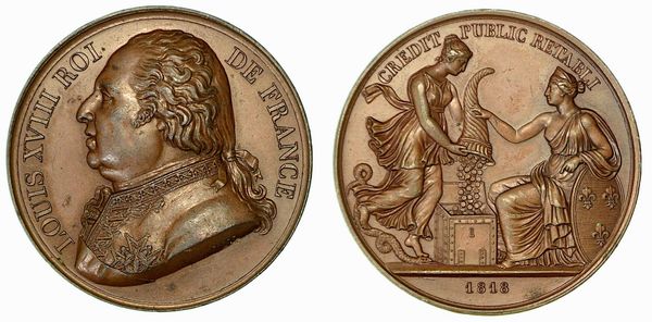 LUIGI XVIII, 1814-1824. RIDUZIONE DEL CREDITO PUBBLICO. Medaglia in bronzo 1818.  - Asta Numismatica - Associazione Nazionale - Case d'Asta italiane