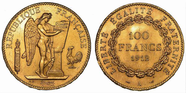 FRANCIA. TROISIEME REPUBLIQUE, 1871-1940. 100 Francs 1912. Parigi.  - Asta Numismatica - Associazione Nazionale - Case d'Asta italiane