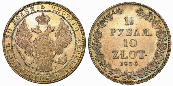 POLONIA/RUSSIA. NIKOLAUS I, 1825-1855. 1 1/2 Rubli (10 Zlotych) 1836 San Pietroburgo, emissione per la Polonia.  - Asta Numismatica - Associazione Nazionale - Case d'Asta italiane