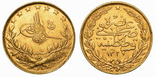 TURCHIA. MOHAMMED V, 1909-1918. 100 Piastres 1327 (1909).  - Asta Numismatica - Associazione Nazionale - Case d'Asta italiane