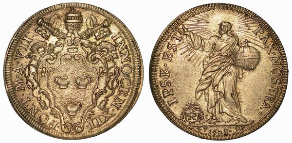 INNOCENZO XII (ANTONIO PIGNATELLI), 1691-1700. Testone 1698 A. VII. Roma.  - Asta Numismatica - Associazione Nazionale - Case d'Asta italiane