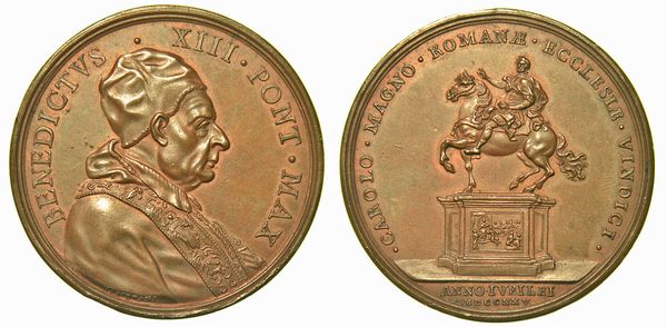 BENEDETTO XIII (PIETRO FRANCESCO ORSINI), 1724-1730. Medaglia in bronzo Anno Giubilare 1725. Inaugurazione del monumento di Carlo Magno.  - Asta Numismatica - Associazione Nazionale - Case d'Asta italiane