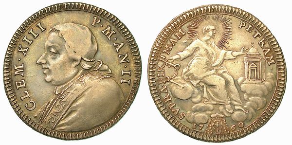 CLEMENTE XIII (CARLO DELLA TORRE DI REZZONICO), 1758-1769. Doppio Giulio 1760/A. II. Roma.  - Asta Numismatica - Associazione Nazionale - Case d'Asta italiane