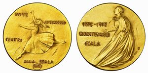 MILANO. BICENTENARIO DEL TEATRO DELLA SCALA. Dittico in oro e argento 1978.  - Asta Numismatica - Associazione Nazionale - Case d'Asta italiane