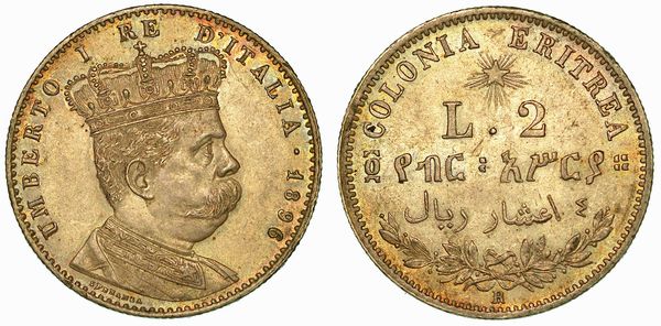 COLONIA ERITREA. UMBERTO I DI SAVOIA, 1890-1896. 2 Lire 1896.  - Asta Numismatica | Rinascimento - Associazione Nazionale - Case d'Asta italiane